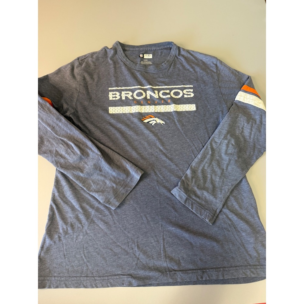 NFL Team Apparel Denver Broncos Long Sleeve Shirt Mens Large Navy Graphic Tee